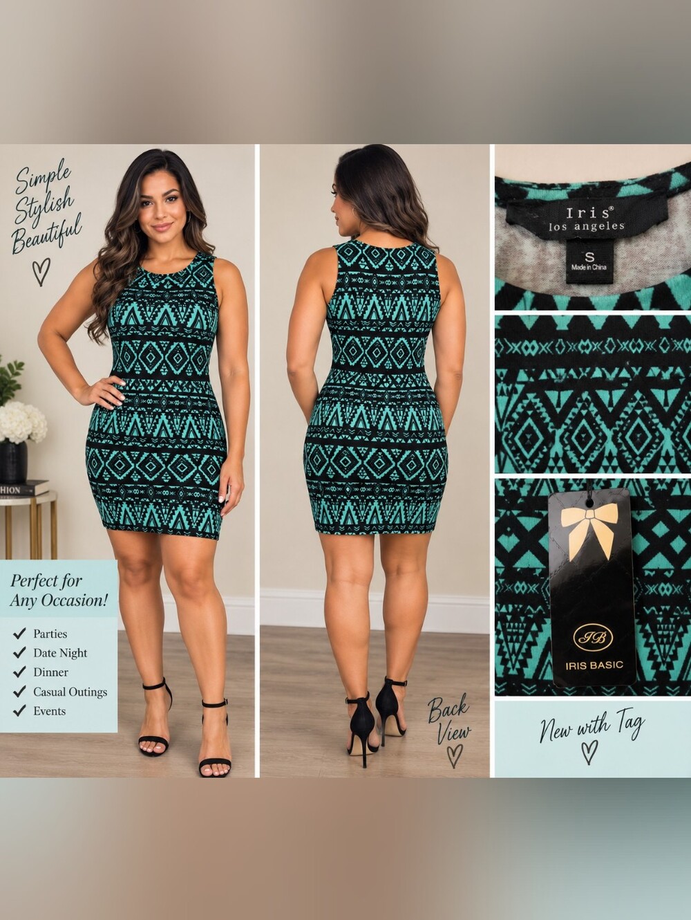 iris Teal & Black Aztec Bodycon Mini Dress
